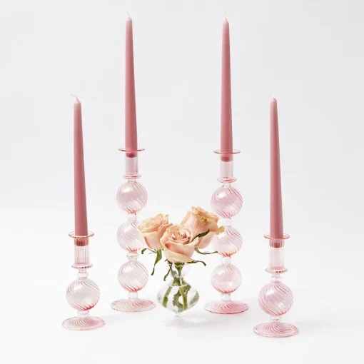 Mrs. Alice Small Camille Peony Candle Holder (Pair)< Summer Glassware | Summer Candleware
