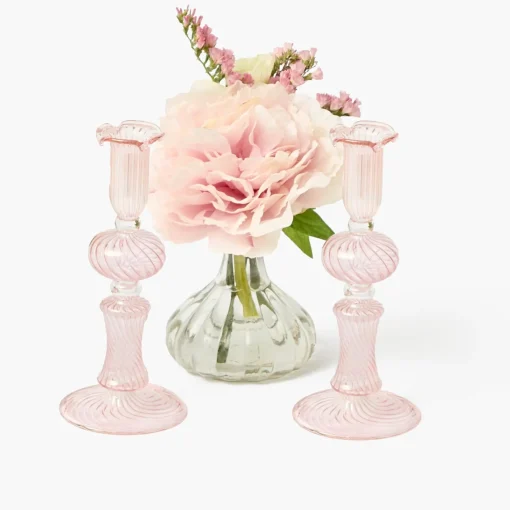 Mrs. Alice Small Gisele Pink Candle Holder (Pair)< Summer Candleware | Candle Holders