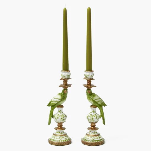 Mrs. Alice Small Green Parrot Candle Holders (Pair)< Summer Candleware | Candle Holders