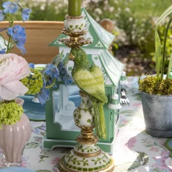 Mrs. Alice Small Green Parrot Candle Holders (Pair)< Summer Candleware | Candle Holders