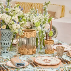 Mrs. Alice Small Helena Rattan Hurricane Lantern (Pair)< Summer Glassware | Summer Candleware