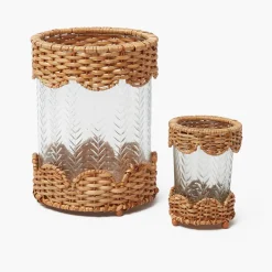 Mrs. Alice Small Helena Rattan Hurricane Lantern (Pair)< Summer Glassware | Summer Candleware