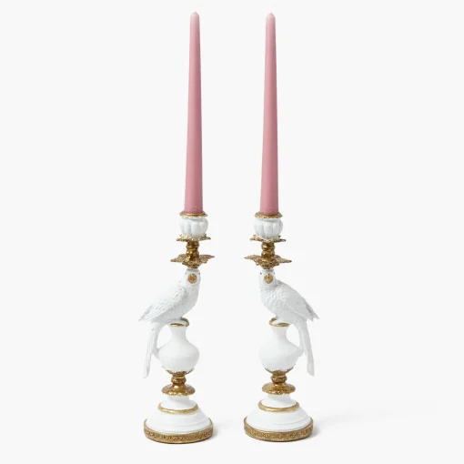 Mrs. Alice Small White Parrot Candle Holder (Pair)< Summer Candleware | Candle Holders