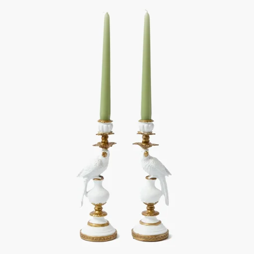 Mrs. Alice Small White Parrot Candle Holder (Pair)< Summer Candleware | Candle Holders