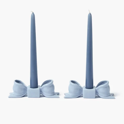Mrs. Alice Soft Blue Ceramic Bow Candle Holder (Pair)< Summer Candleware | Candle Holders