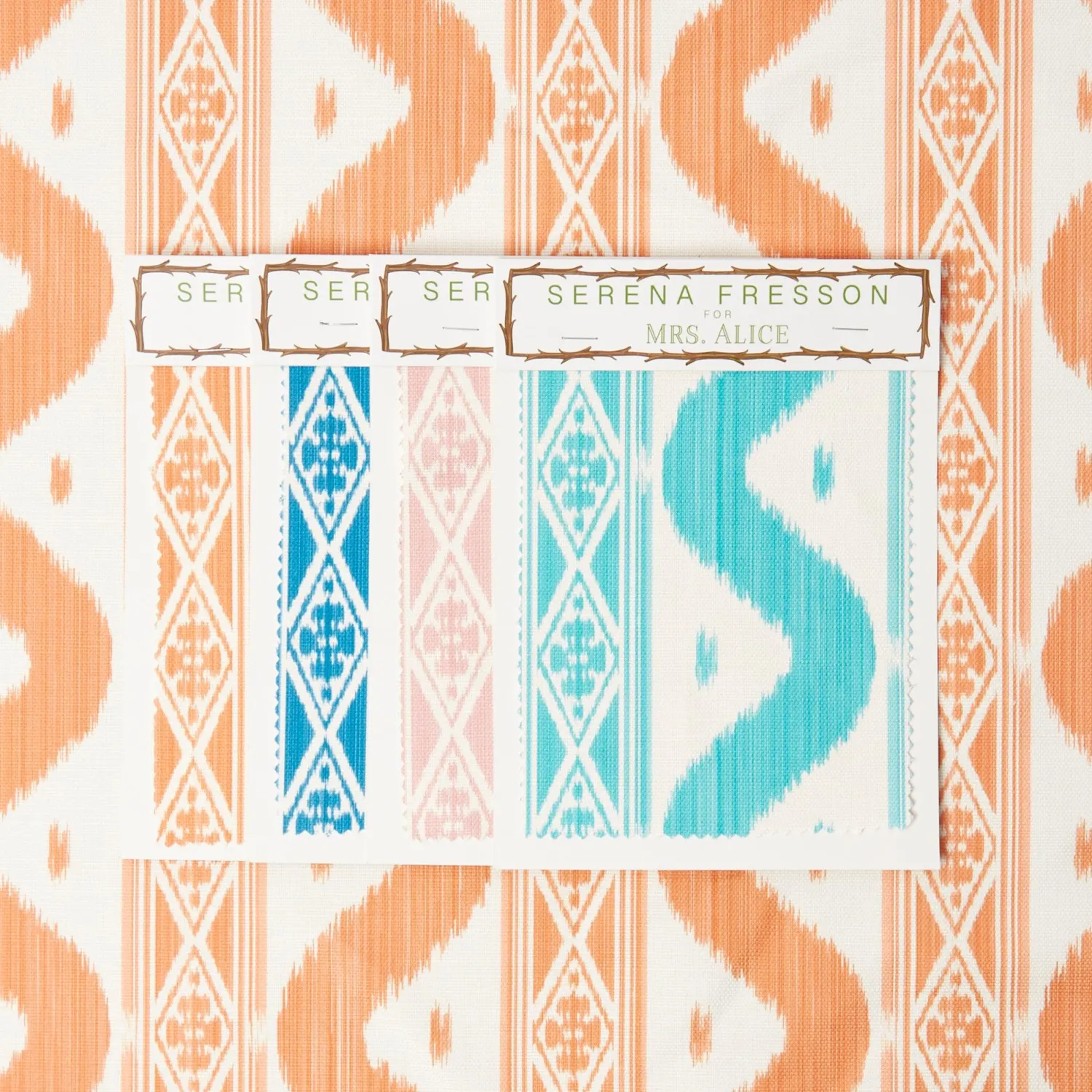 Mrs. Alice Soft Coral Ikat Stripe Fabric< Serena Fresson Fabrics