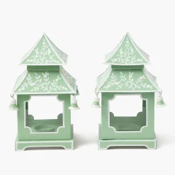 Mrs. Alice Soft Green Mini Chinoiserie Pagoda Lanterns (Pair)< Summer Candleware | Year-round Decorations