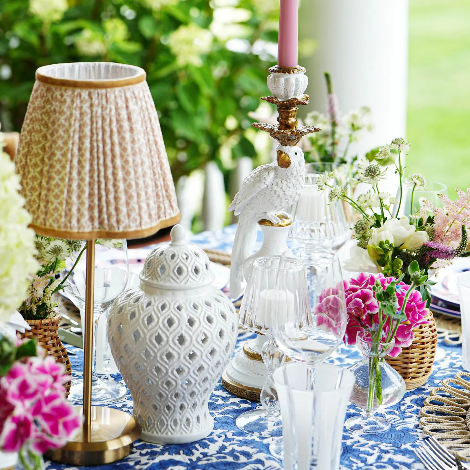 Mrs. Alice Tall Rechargeable Lamp & Putty Lotus Shade (18cm)< Rechargeable Table Lamps