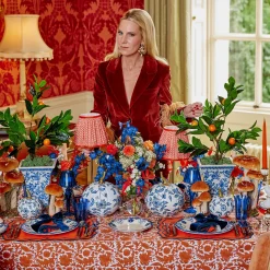 Mrs. Alice Tall Rechargeable Lamp with Orange Lotus Shade (18cm)< Rechargeable Table Lamps