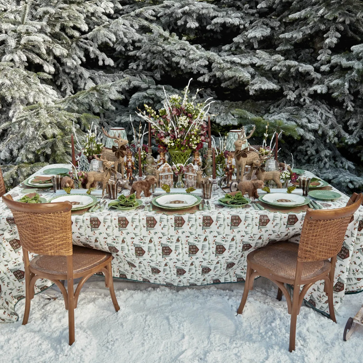 Mrs. Alice Tall Rechargeable Lamp with Olive & Chocolate Ikat Shade (18cm)< Rechargeable Table Lamps