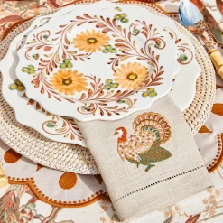 Mrs. Alice Taupe Embroidered Turkey Linen Napkins (Set of 4)< Napkins