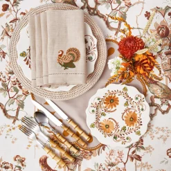 Mrs. Alice Taupe Embroidered Turkey Linen Napkins (Set of 4)< Napkins