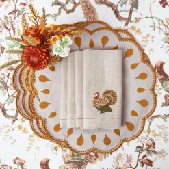 Mrs. Alice Taupe Embroidered Turkey Linen Napkins (Set of 4)< Napkins