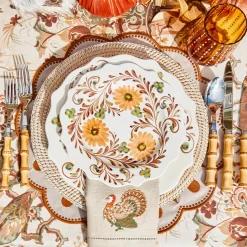 Mrs. Alice Taupe Embroidered Turkey Linen Napkins (Set of 4)< Napkins