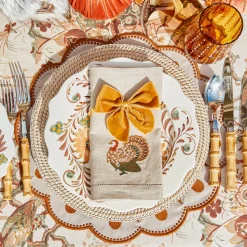 Mrs. Alice Taupe Embroidered Turkey Linen Napkins (Set of 4)< Napkins