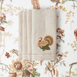 Mrs. Alice Taupe Embroidered Turkey Linen Napkins (Set of 4)< Napkins