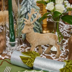 Mrs. Alice Taupe Flocked Reindeer Family< Christmas Decorations
