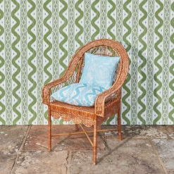 Mrs. Alice Turquoise Ikat Stripe Fabric< Serena Fresson Fabrics