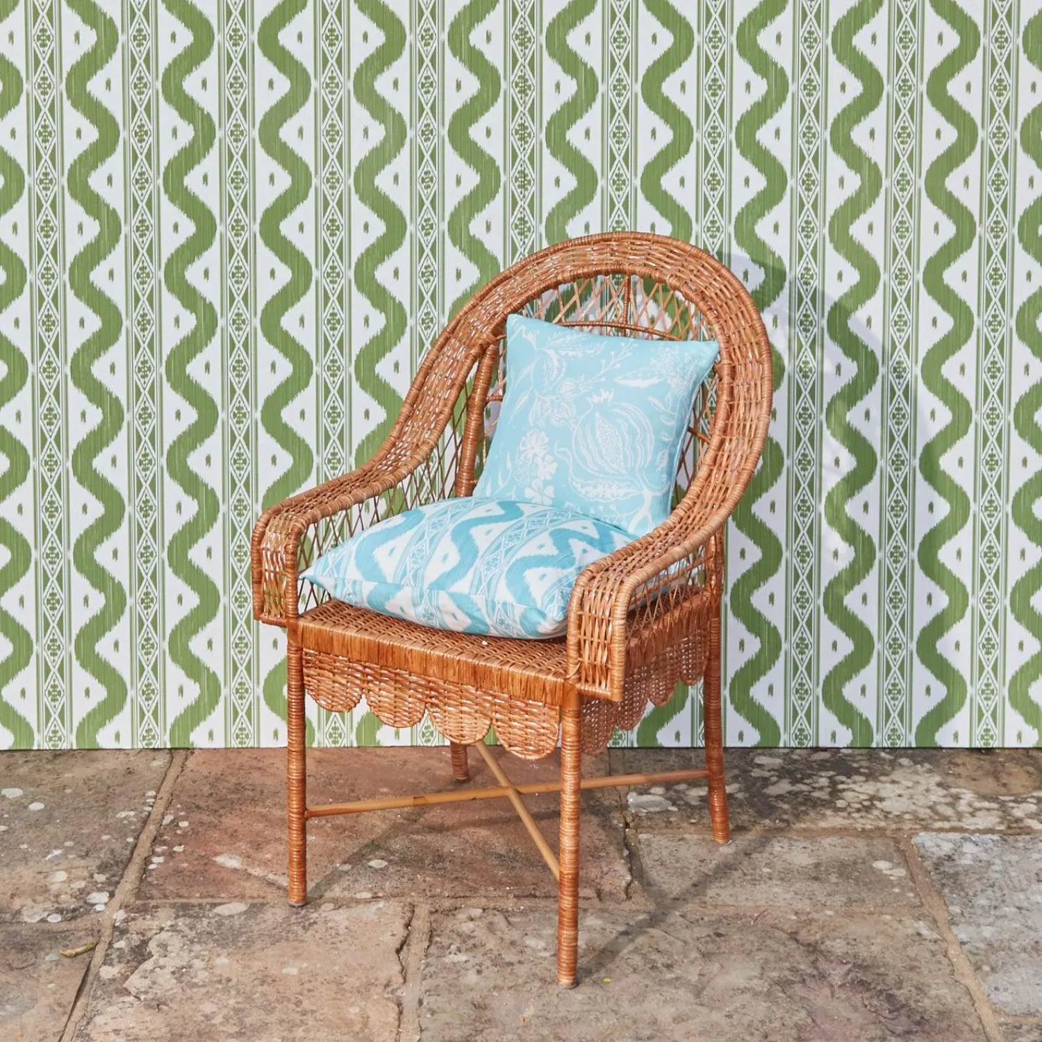 Mrs. Alice Turquoise Ikat Stripe Fabric< Serena Fresson Fabrics