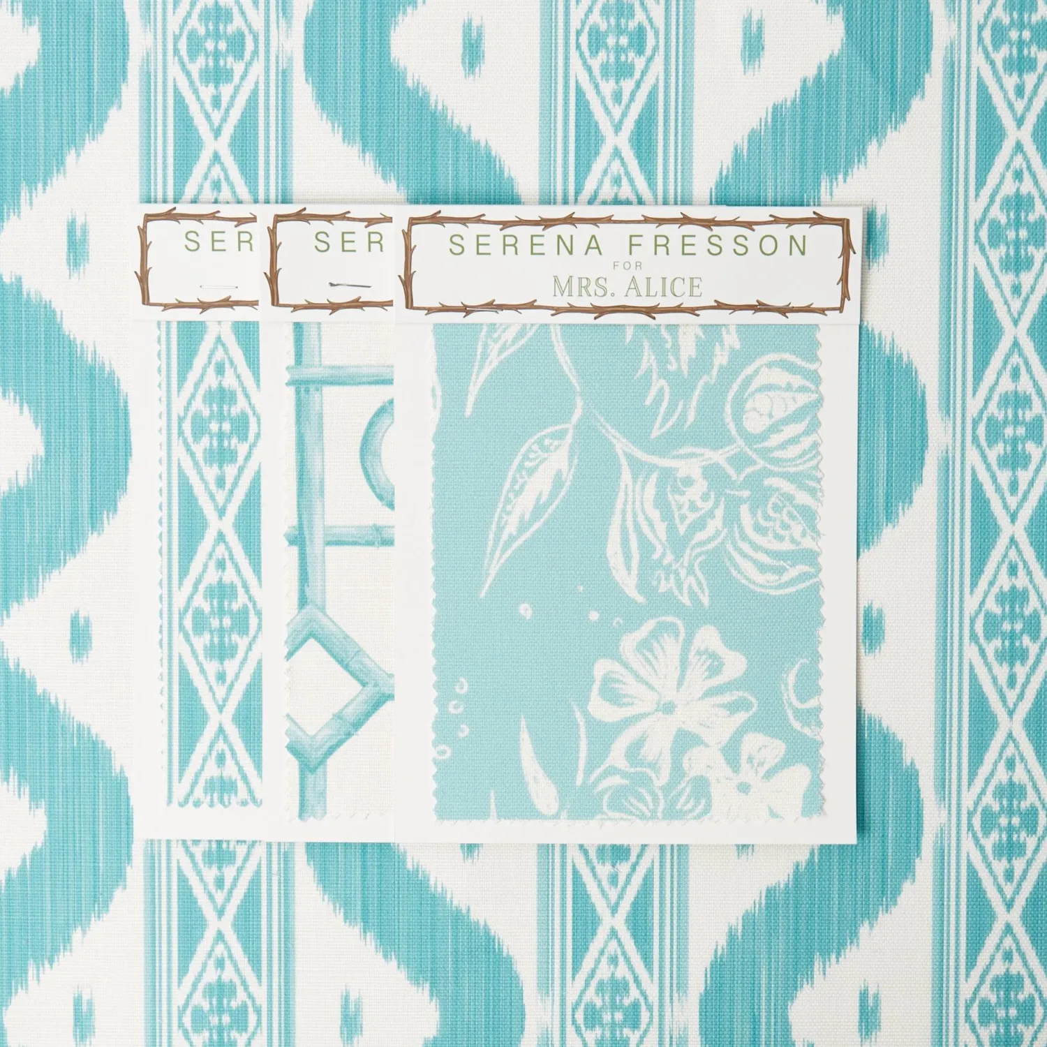 Mrs. Alice Turquoise Ikat Stripe Fabric< Serena Fresson Fabrics