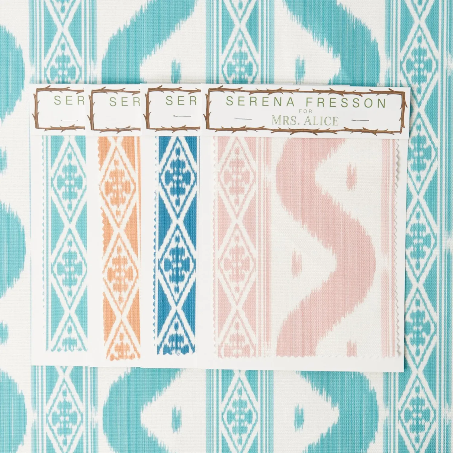 Mrs. Alice Turquoise Ikat Stripe Fabric< Serena Fresson Fabrics