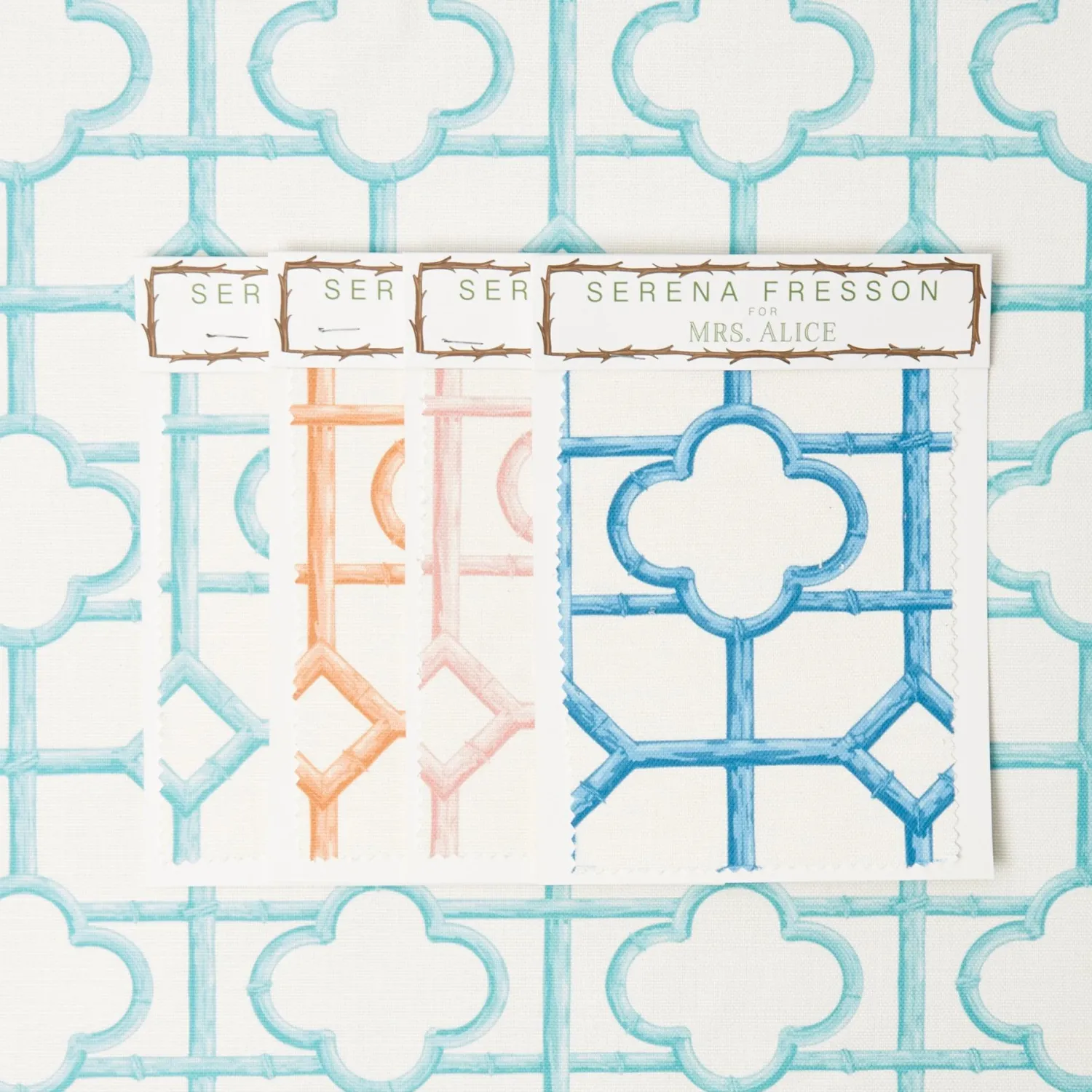 Mrs. Alice Turquoise Shaded Bamboo Fabric< Serena Fresson Fabrics