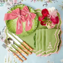 Mrs. Alice Valérie Green & Pink Placemats & Napkins (Set of 4)< Table Linen Sets | Mrs. Alice Monogram