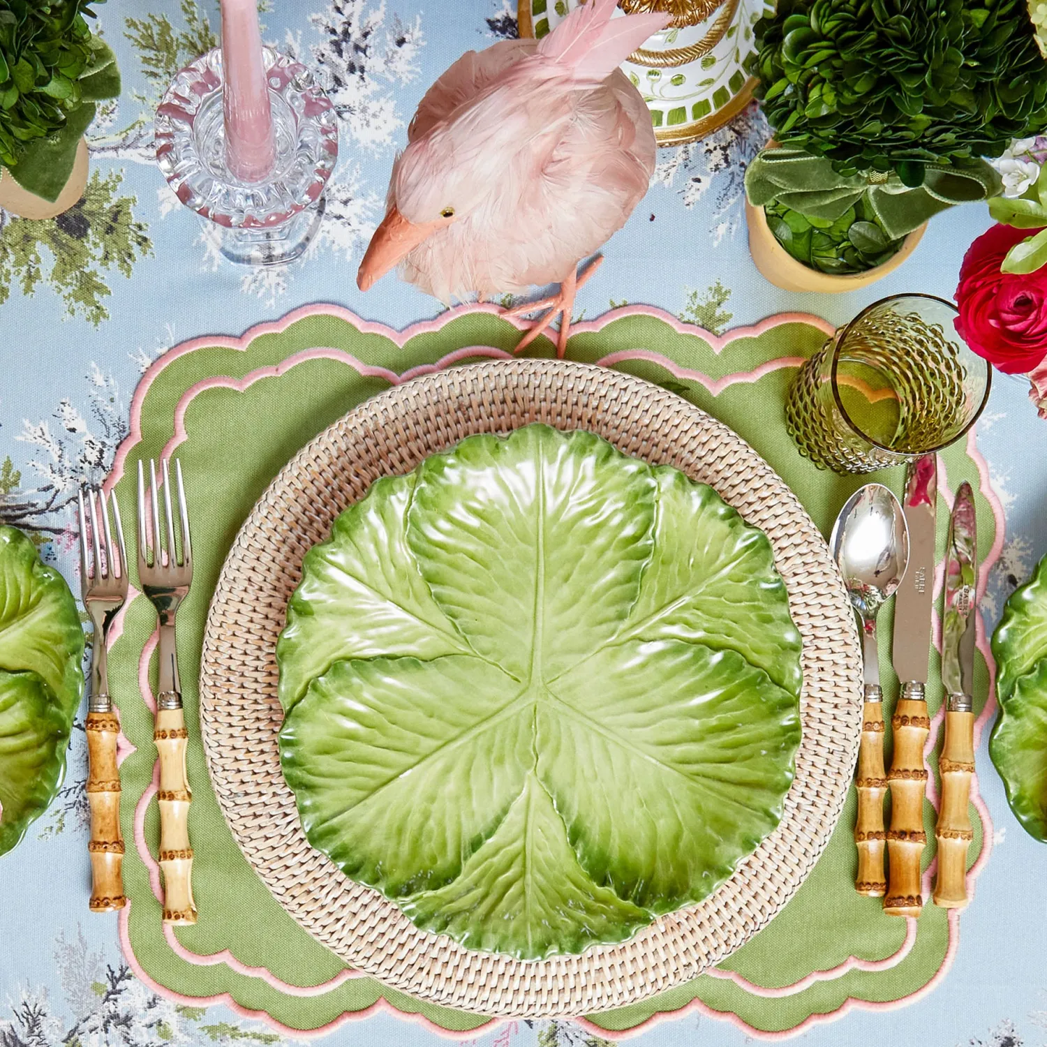 Mrs. Alice Valérie Green & Pink Placemats & Napkins (Set of 4)< Table Linen Sets | Mrs. Alice Monogram