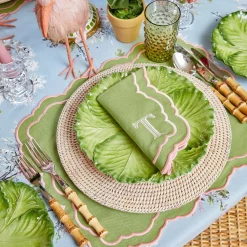 Mrs. Alice Valérie Green & Pink Placemats & Napkins (Set of 4)< Table Linen Sets | Mrs. Alice Monogram