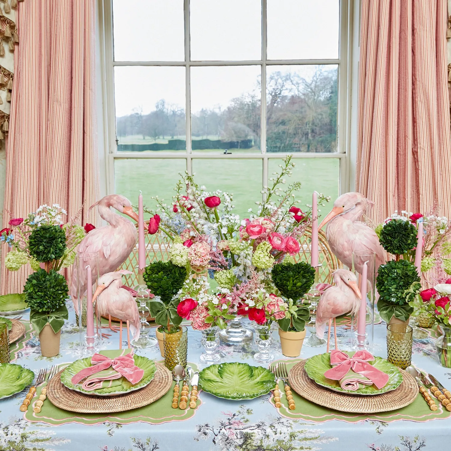 Mrs. Alice Valérie Green & Pink Placemats & Napkins (Set of 4)< Table Linen Sets | Mrs. Alice Monogram