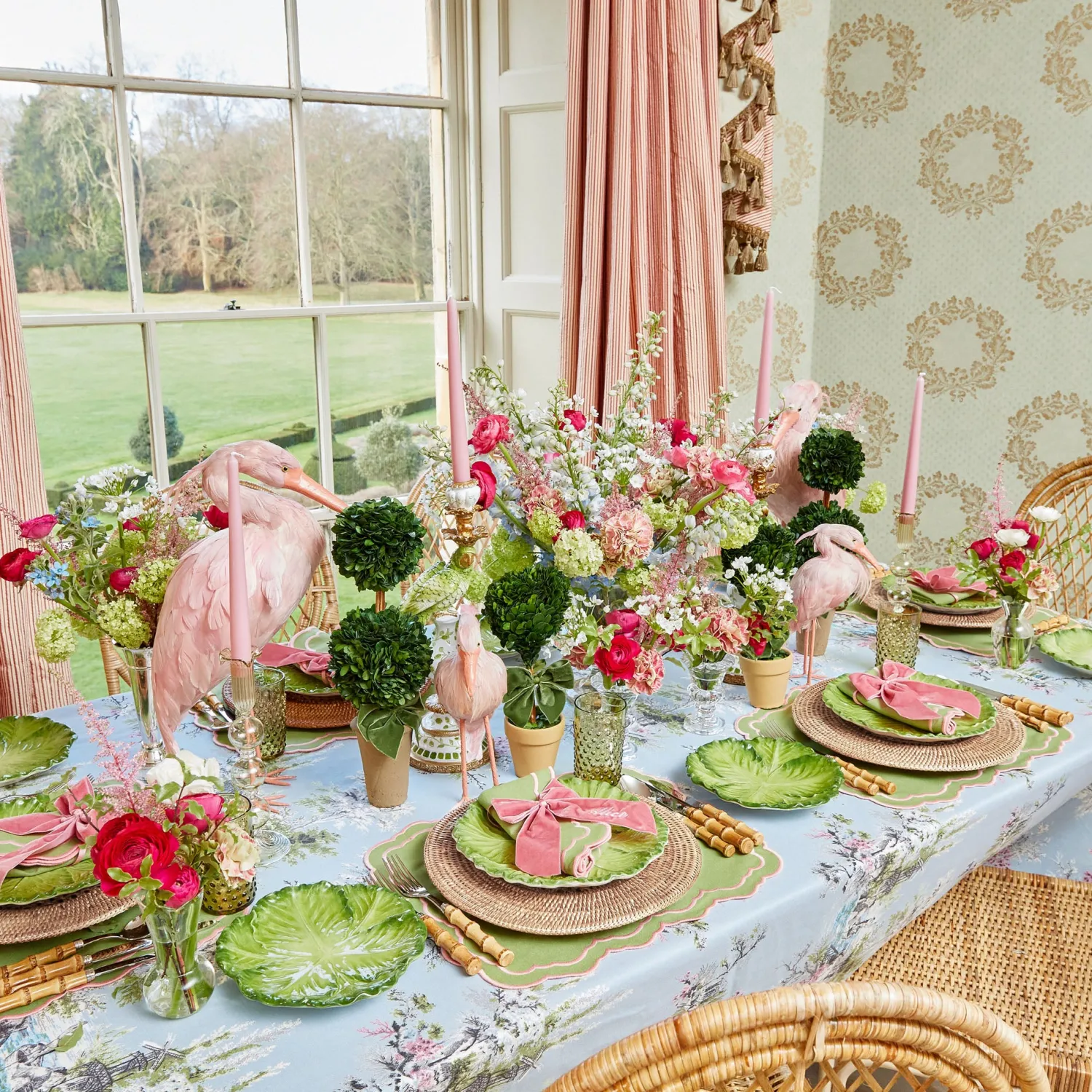 Mrs. Alice Valérie Green & Pink Placemats & Napkins (Set of 4)< Table Linen Sets | Mrs. Alice Monogram