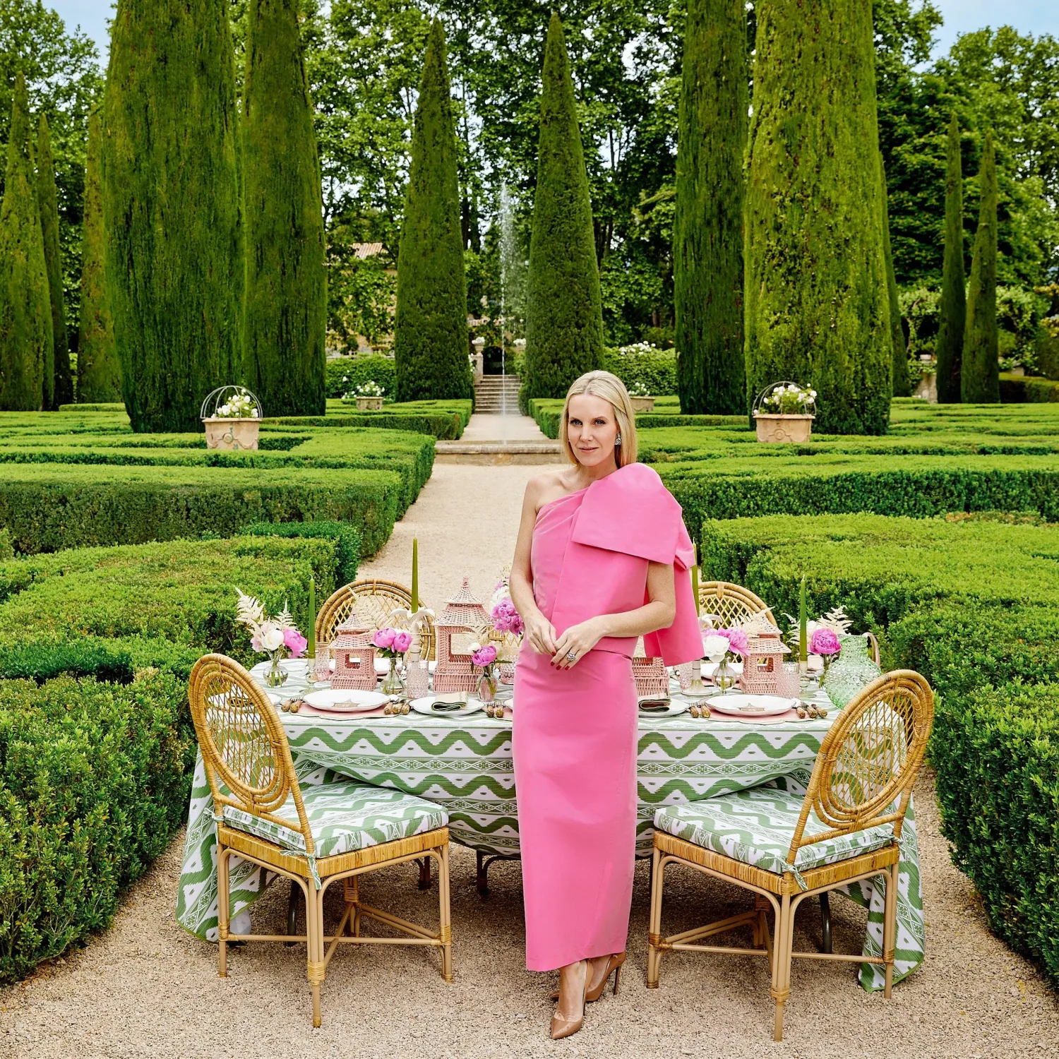 Mrs. Alice Vivienne Rattan Chair with Ikat Seat Pad Cushion< Furniture | Furniture