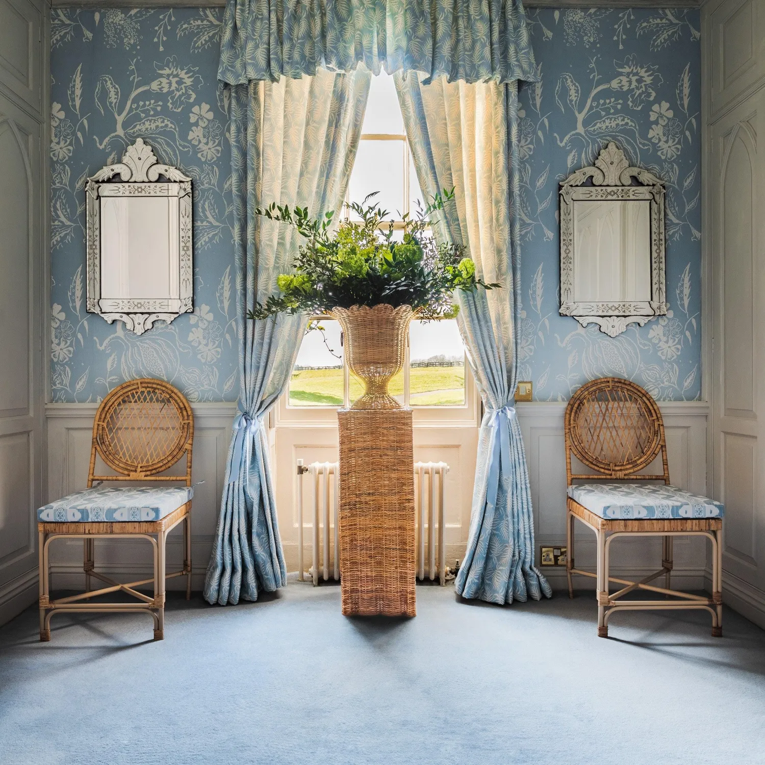 Mrs. Alice Vivienne Rattan Chair with Ikat Seat Pad Cushion< Furniture | Furniture