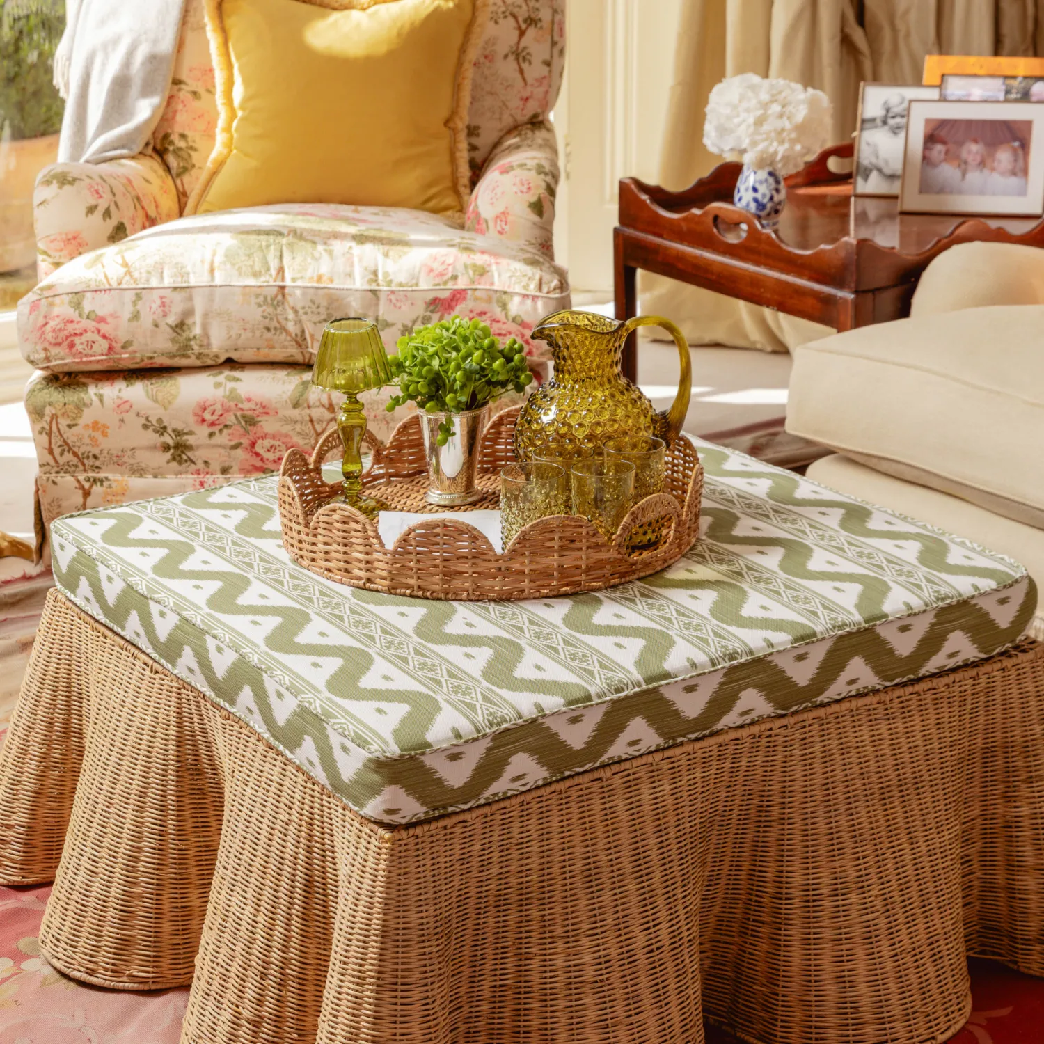 Mrs. Alice Vivienne Rattan Scalloped Ottoman< Furniture | Furniture