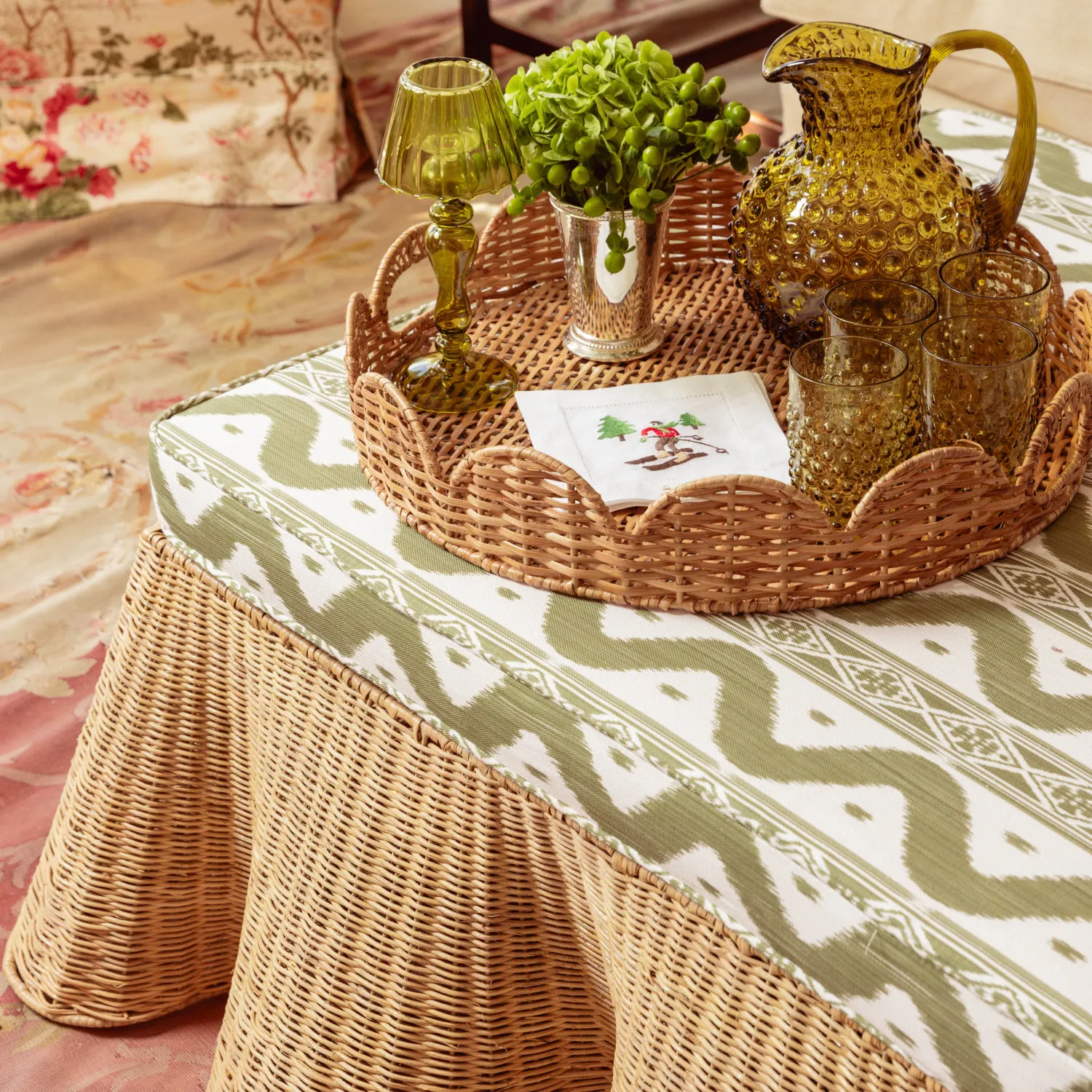 Mrs. Alice Vivienne Rattan Scalloped Ottoman< Furniture | Furniture