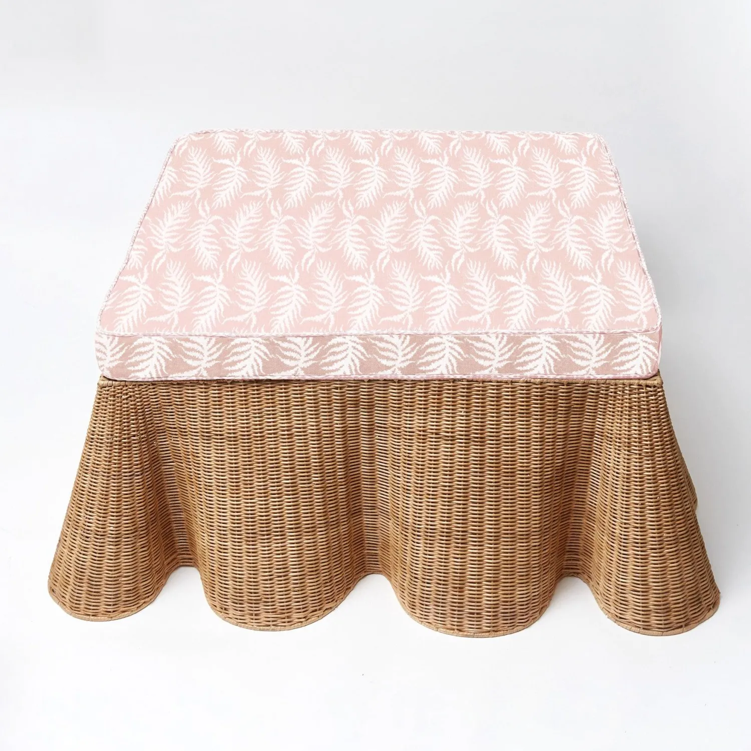 Mrs. Alice Vivienne Rattan Scalloped Ottoman< Furniture | Furniture