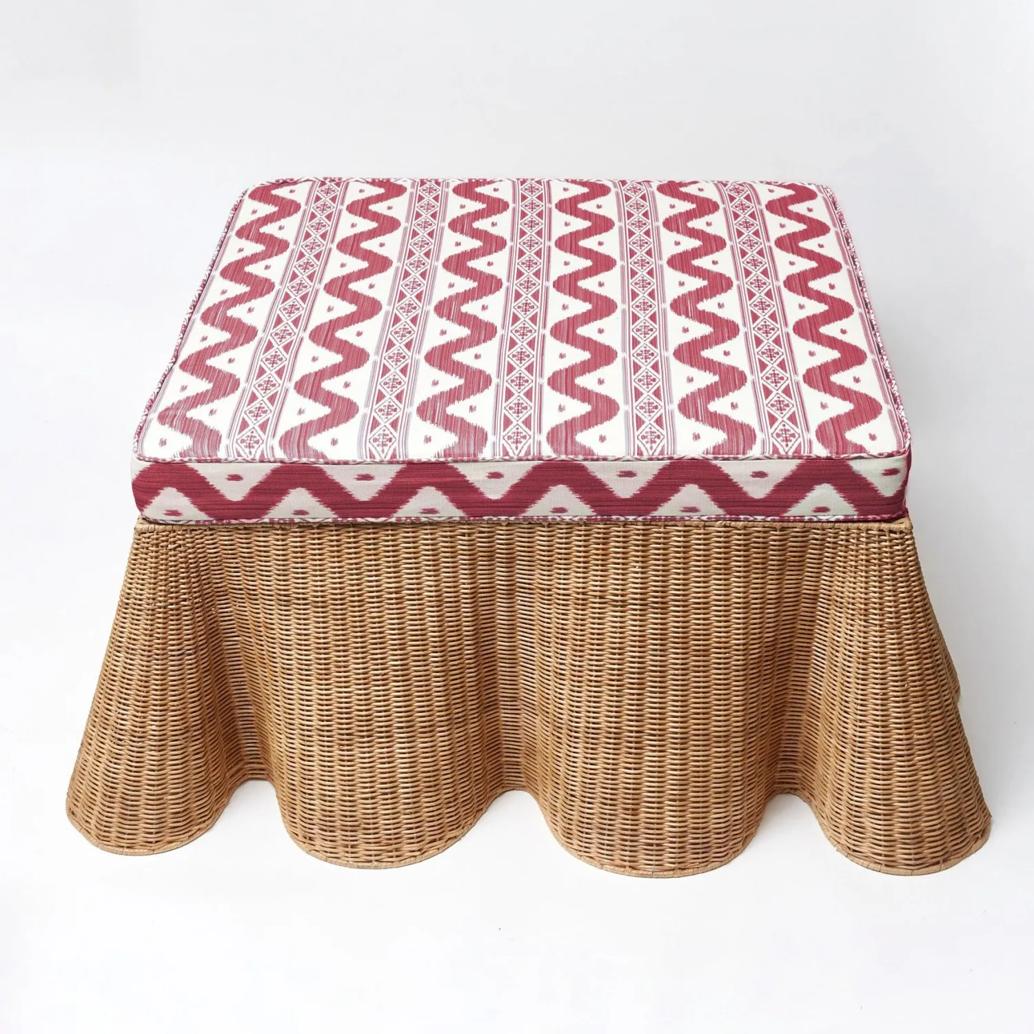 Mrs. Alice Vivienne Rattan Scalloped Ottoman< Furniture | Furniture