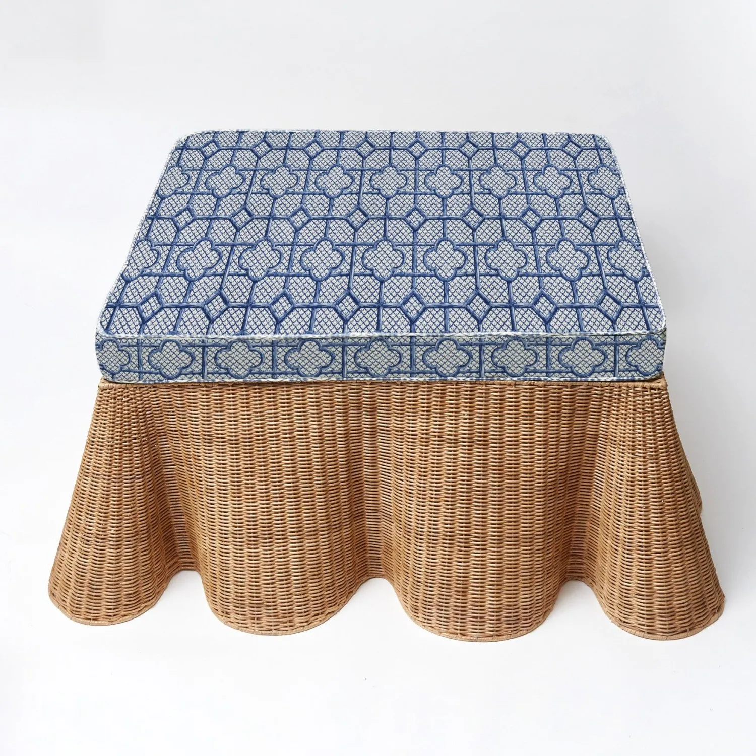 Mrs. Alice Vivienne Rattan Scalloped Ottoman< Furniture | Furniture
