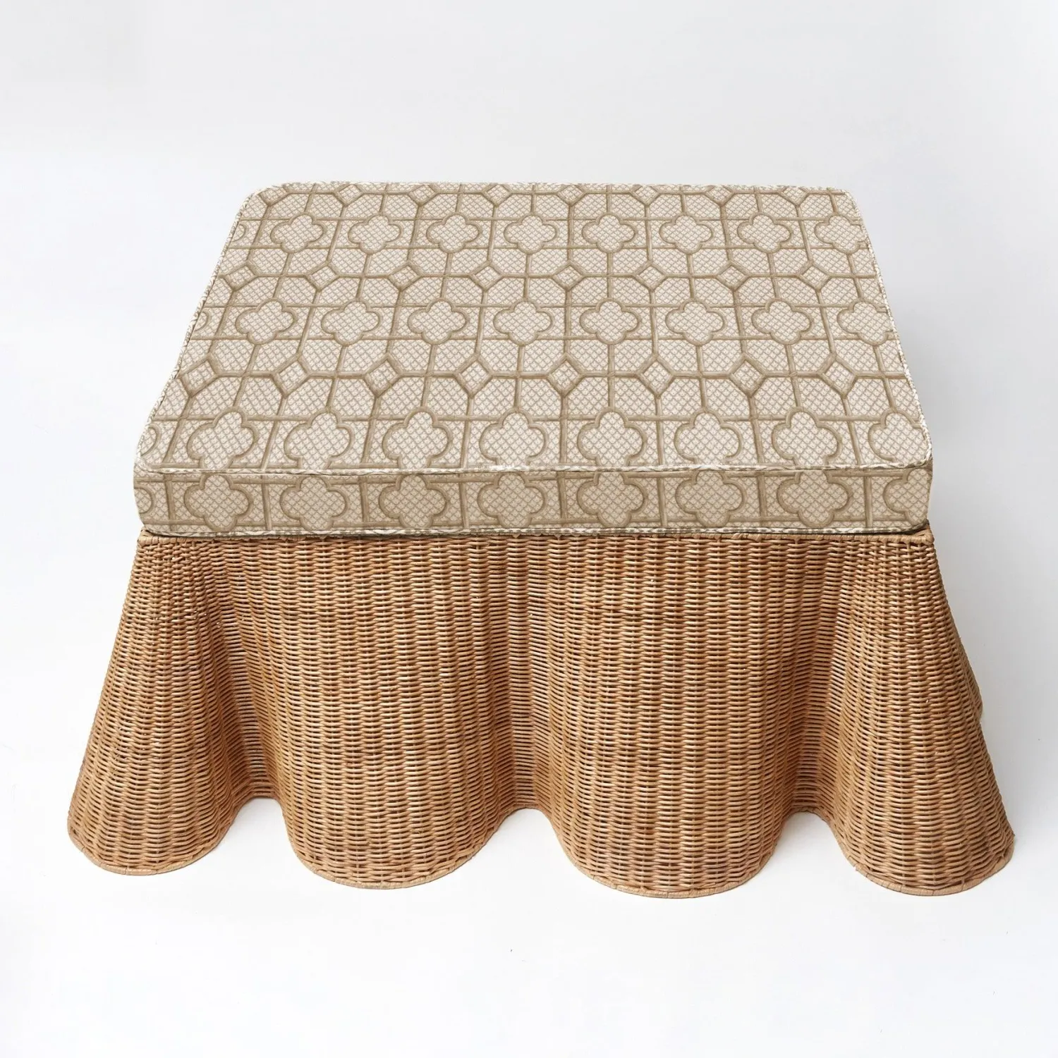 Mrs. Alice Vivienne Rattan Scalloped Ottoman< Furniture | Furniture