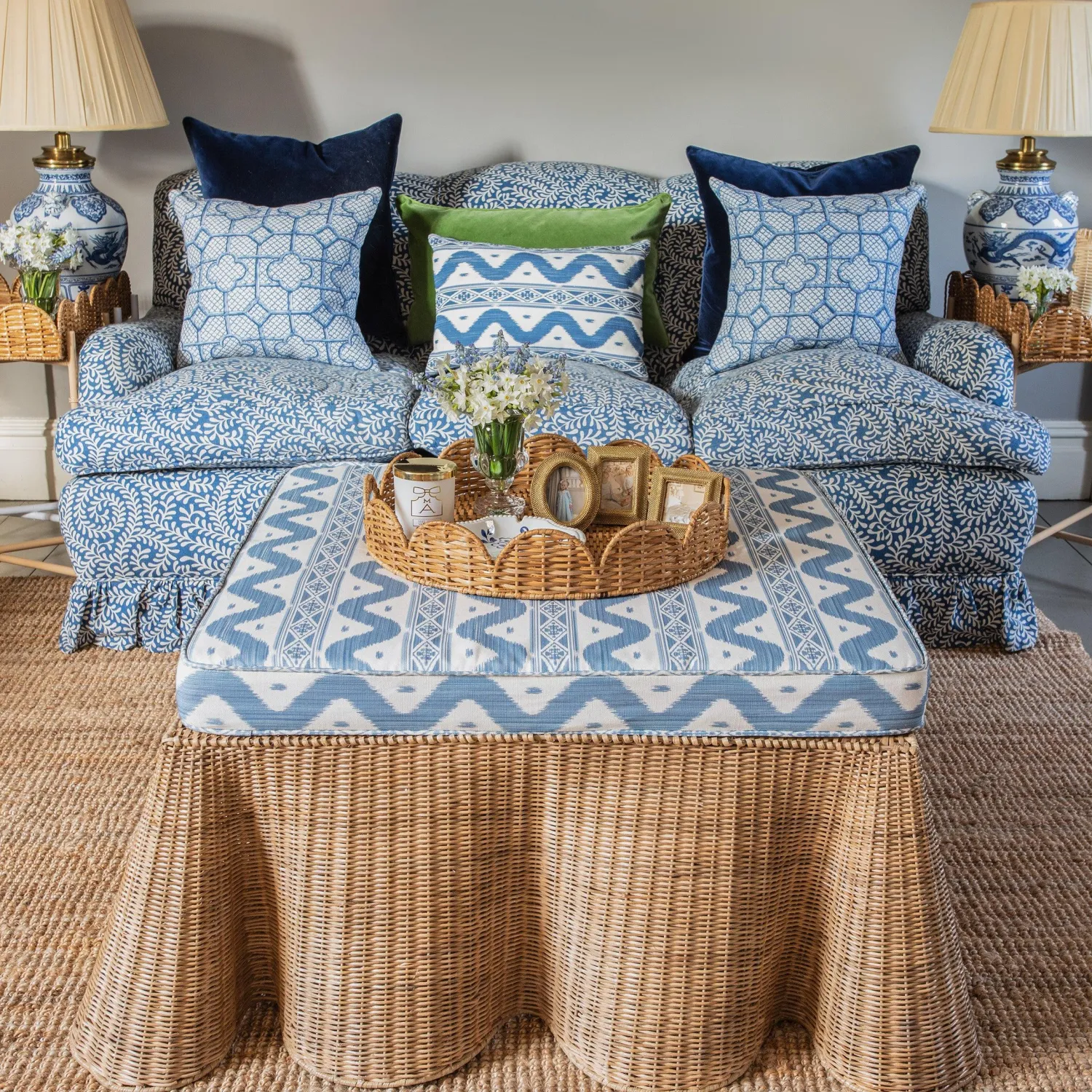 Mrs. Alice Vivienne Rattan Scalloped Ottoman< Furniture | Furniture