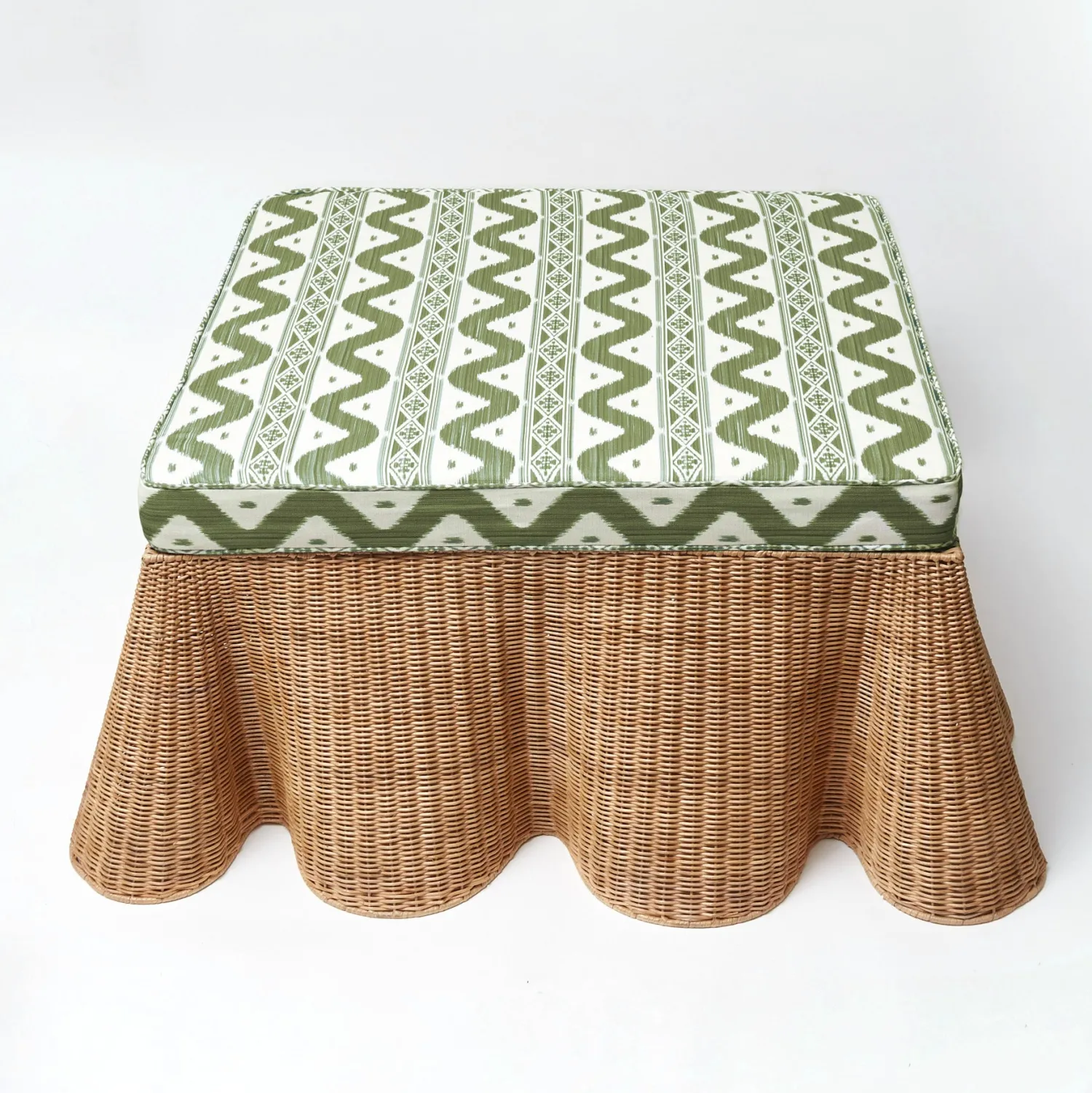 Mrs. Alice Vivienne Rattan Scalloped Ottoman< Furniture | Furniture