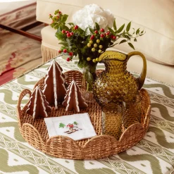 Mrs. Alice Vivienne Rattan Scalloped Ottoman< Furniture | Furniture