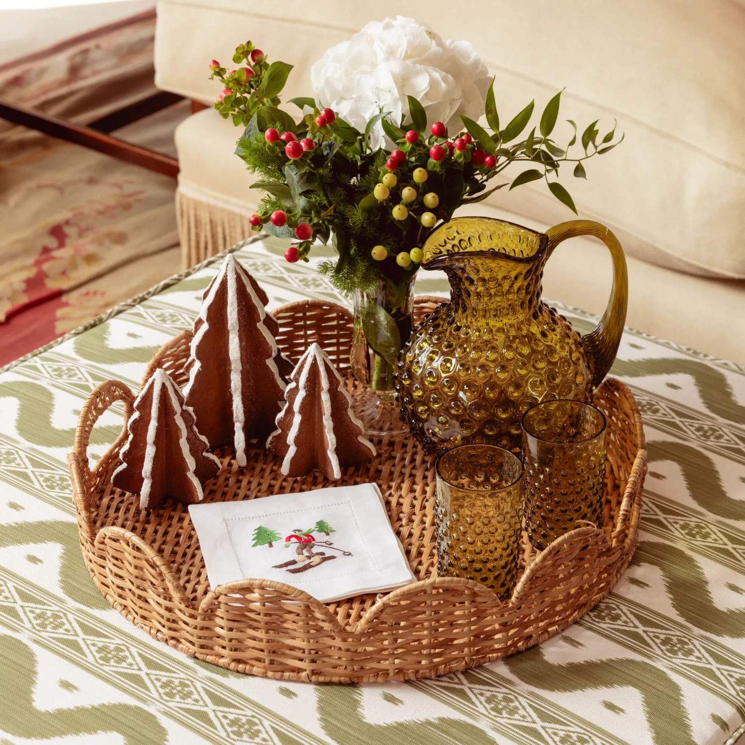 Mrs. Alice Vivienne Rattan Scalloped Ottoman< Furniture | Furniture