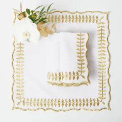 Mrs. Alice White & Gold Laurel Napkins (Set of 4)< Napkins