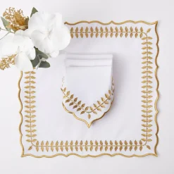 Mrs. Alice White & Gold Laurel Napkins (Set of 4)< Napkins