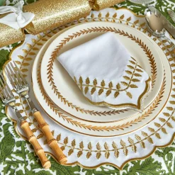 Mrs. Alice White & Gold Laurel Placemats & Napkins (Set of 4)< Table Linen Sets