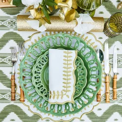 Mrs. Alice White & Gold Laurel Placemats & Napkins (Set of 4)< Table Linen Sets