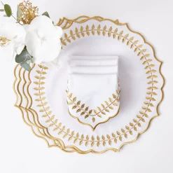 Mrs. Alice White & Gold Laurel Placemats & Napkins (Set of 4)< Table Linen Sets