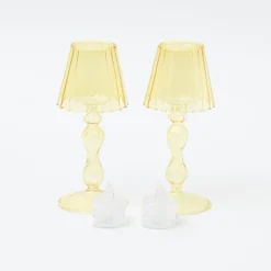 Mrs. Alice Yellow Glass Lantern Tea Light Holder (Pair) - 18cm< Summer Candleware | Candle Holders